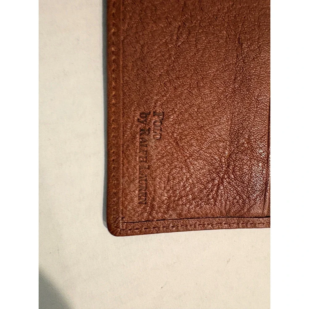 Polo Ralph Lauren Mens Brown Pebbled Leather Bifold Wallet Classic Logo